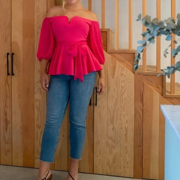 Boho plus  burgundy off shoulder peplum blouse - Picture 10 of 16